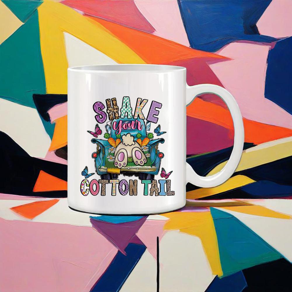 Easter Symbol Mug Hand-painted Egg Water Mug Colorful Rabbit Coffee Cups Shake Cotton Tail Cute Gift School Office Ceramic Mugs