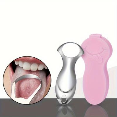 1 raspador de lengua de acero inoxidable con estuche higiénico - Higiene bucal saludable Diseño ergonómico mini para viajes Cuidado dental
