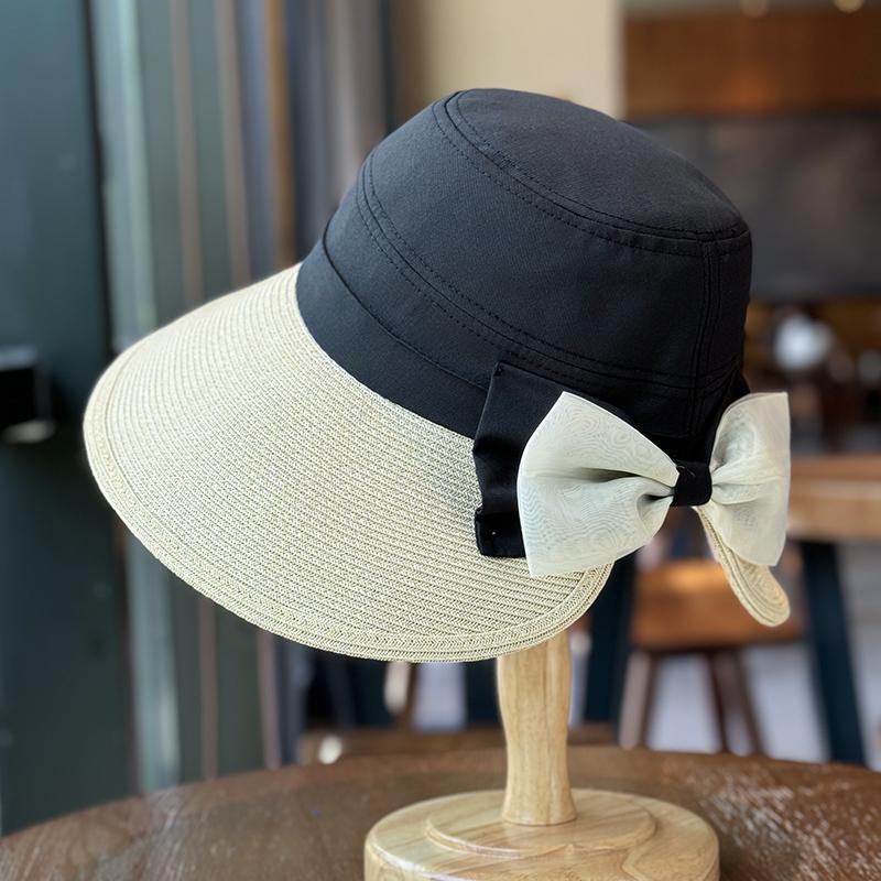 

Шляпа-бант женская весенне-летняя панама высокого класса для маленького лица, солнцезащитная шляпа с защитой от УФ-лучей adult (56-58cm) adjustable чёрный