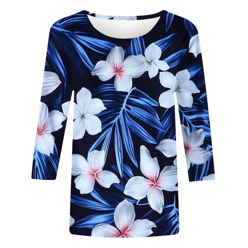 Dámská móda ležérní top s květinovým potiskem se tříčtvrtečním rukávem