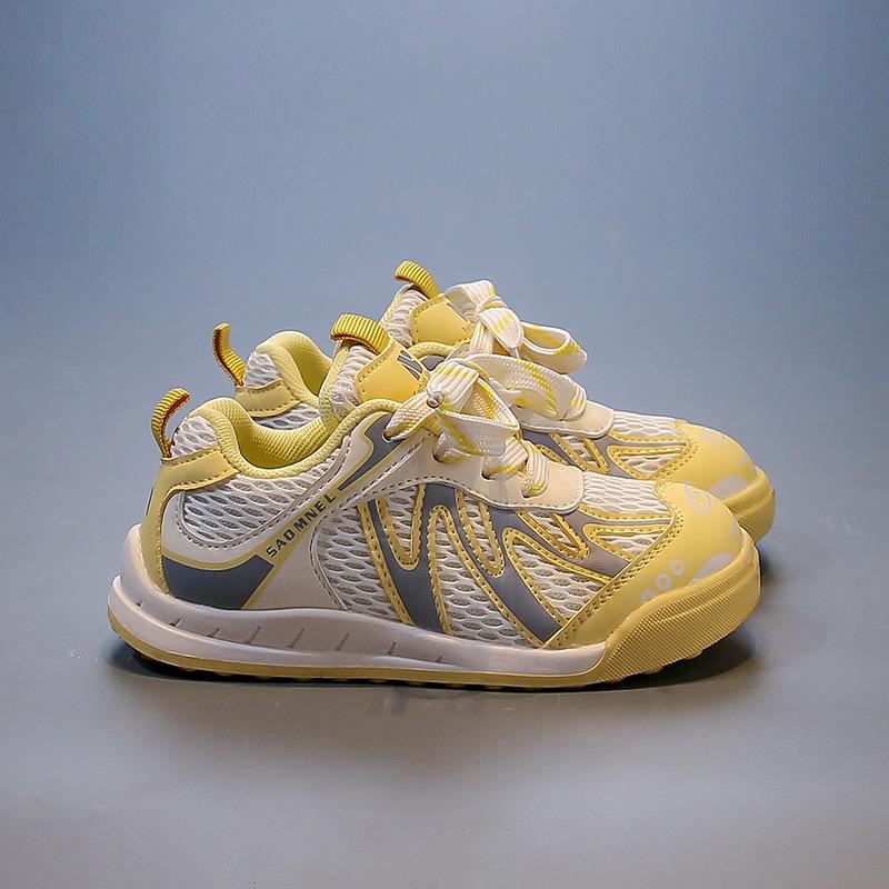 

Обувь для девочек 2025 осень новая детская сетчатая дышащая спортивная обувь для мальчиков среднего и старшего возраста, нескользящая обувь на мягкой подошве 30 жёлтый