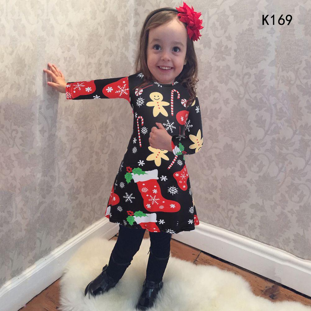 Christmas Kids Dress Girl Santa Claus Elk Long Sleeve Party Birthday Gift