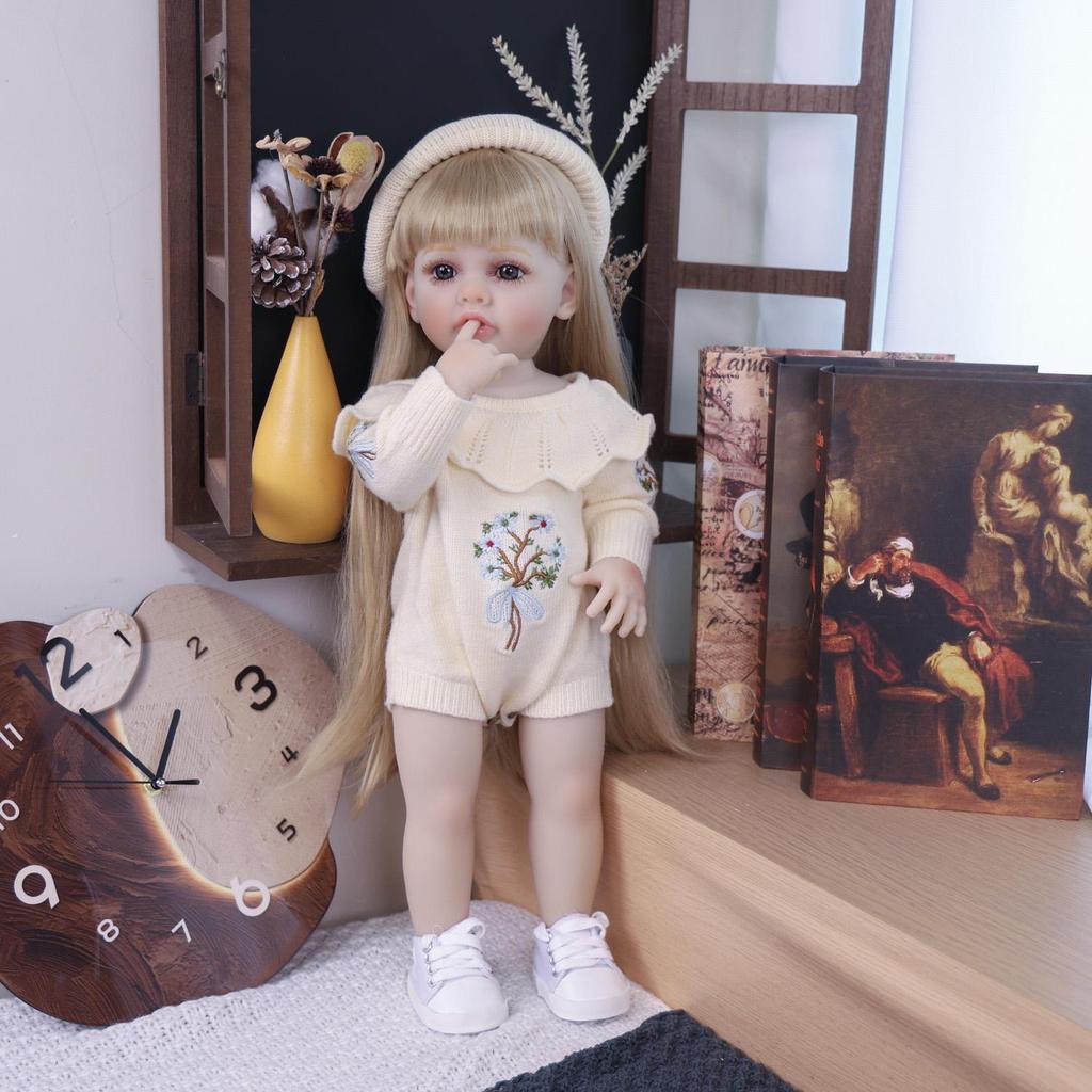 KEIUMI 55cm Reborn Girl Doll Full Silicone Vinyl Blonde Hair Newborn Baby Doll Toy Christmas Gifts Early Educational Playmate