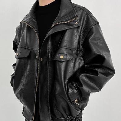 Veste de moto en cuir unisexe American Retro Street: Design Cool, Ample, Tendance, Polyvalent.