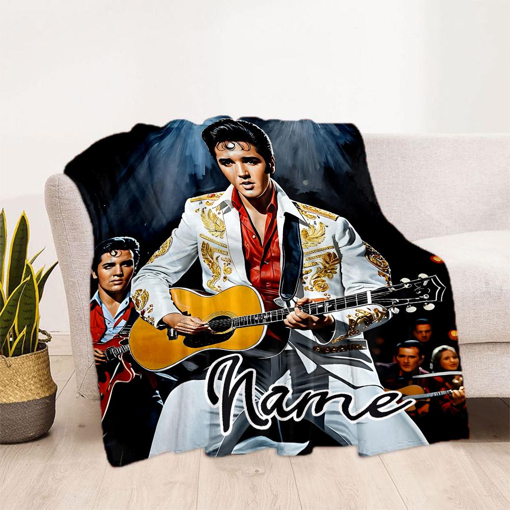 Elvis Presley Kytarové vystoupení Personalizovaná deka se jménem Útulná přizpůsobitelná deka Hřejivá dekorace Perfektní pro kancelářskou židli Židli Postel Pohovku