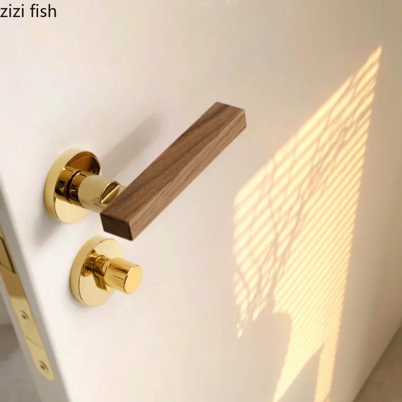 Walnut Wood Door Handle Magnetic Lock Indoor Silent Bedroom Door Locks Universal Split Lock Home Safety Locks Doors Hardware