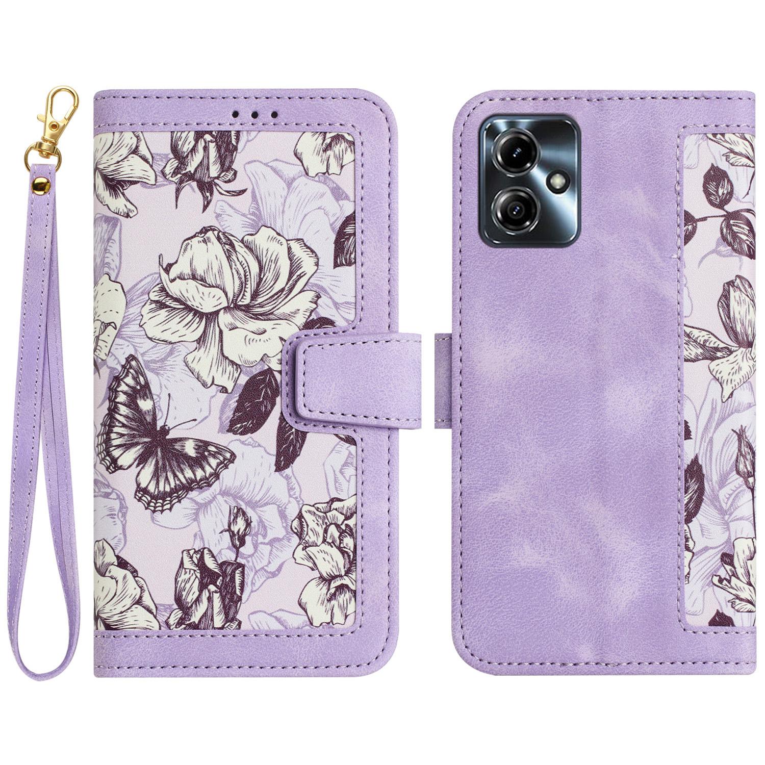 

Для Motorola Moto G54 5G Чехол Держатель для карт Кожаный чехол для телефона С принтом Light Purple