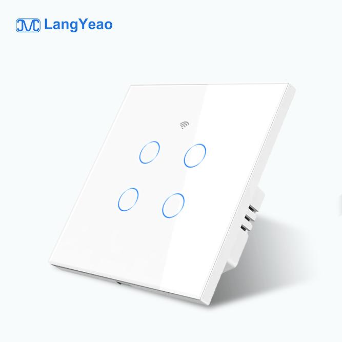LangYeao EU UK 1/2/3/4 Gang Tuya WiFi Smart Switch Light Alexa Voice Control Touch Glass Wall Wireless No/With Neutral Wire
