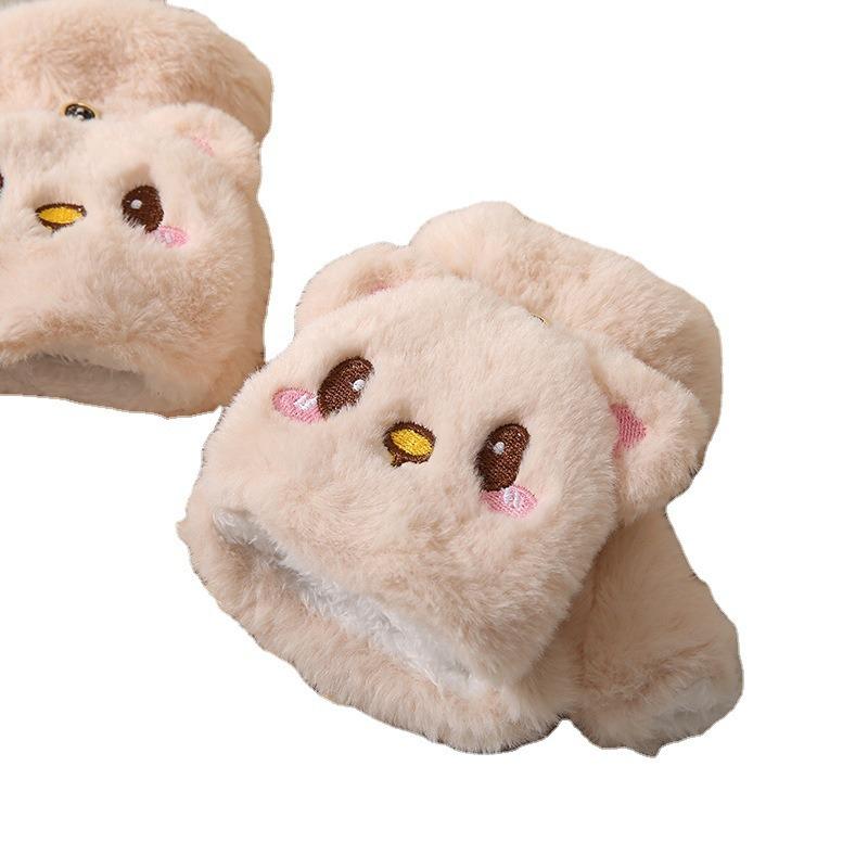 Cute bear gloves women's autumn and winter fleece thickened casual windproof cute warm plush full finger neck
