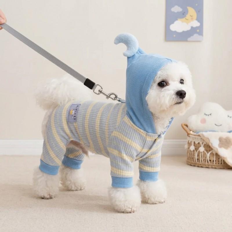 Pet Dog Hooded Jumpsuit Star Moon Striped Warm Winter Small Medium Belly Protector