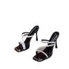 Fashion Hot Selling 2025 Design Style Hollow Out Crystal Diamond Narrow Band Women Slippers Fashion Square Toe Thin Heels Stripper Shoes