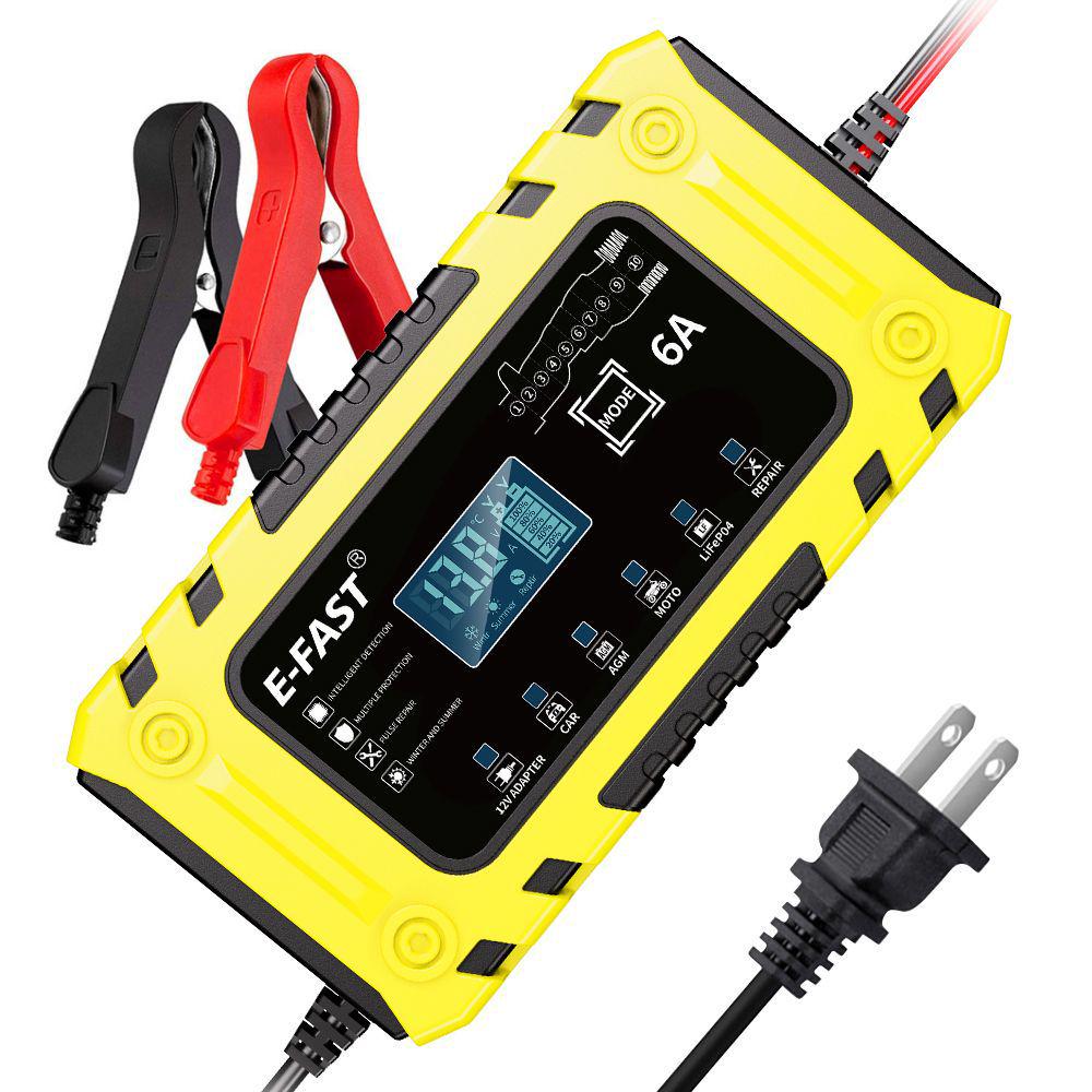 12V 6A Smart Battery Charger, Ten-Stage, Auto-Stop for Lead-Acid & LiFePO4 Batteries