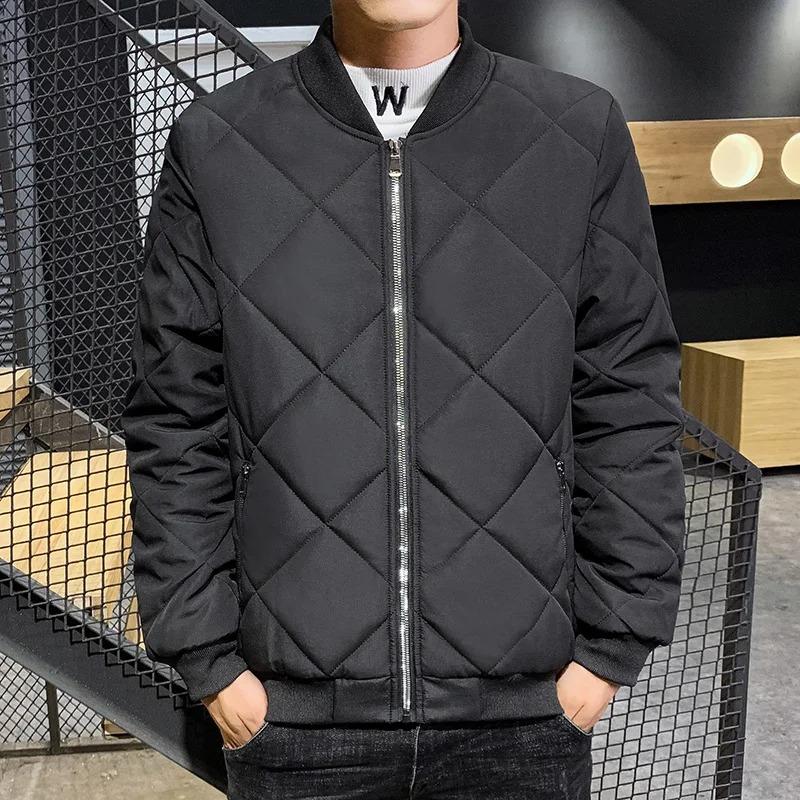 Autumn Winter New Cotton Padded Jacket Men Clothes Baseball Collar Parka Jackets Diamond Plaid Coat Men's Plush Puffer Jacket