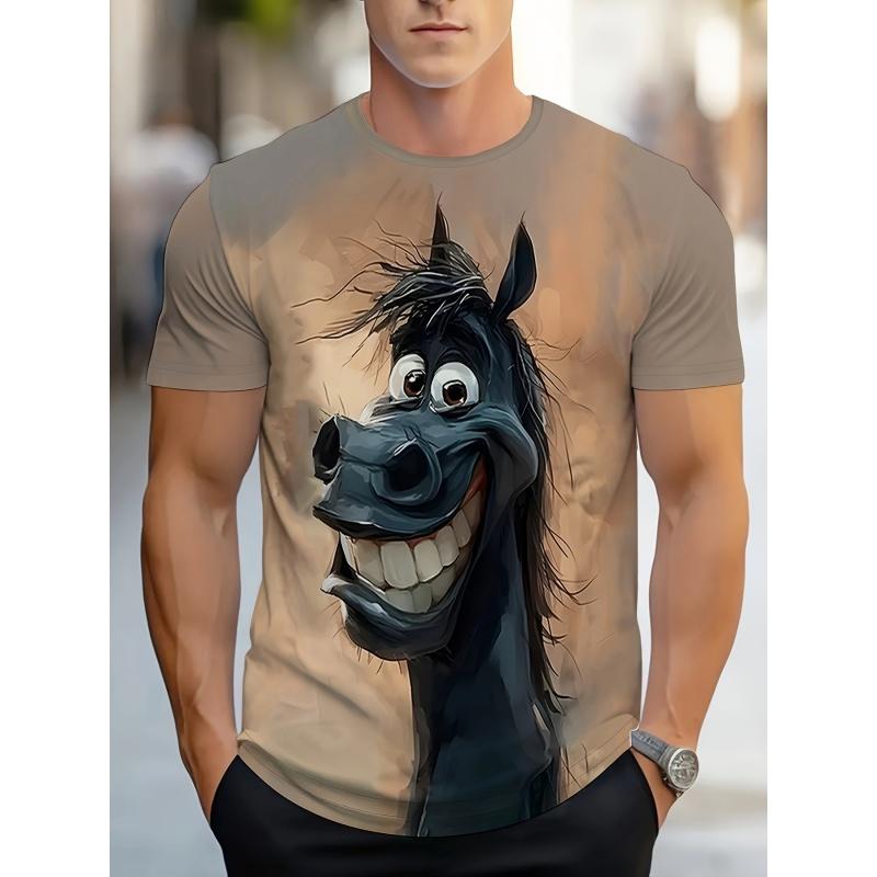 Summer Round Neck 3D Print Funny Animal Pattern Top Fashionable Casual Short Sleeved Men's T-shirts