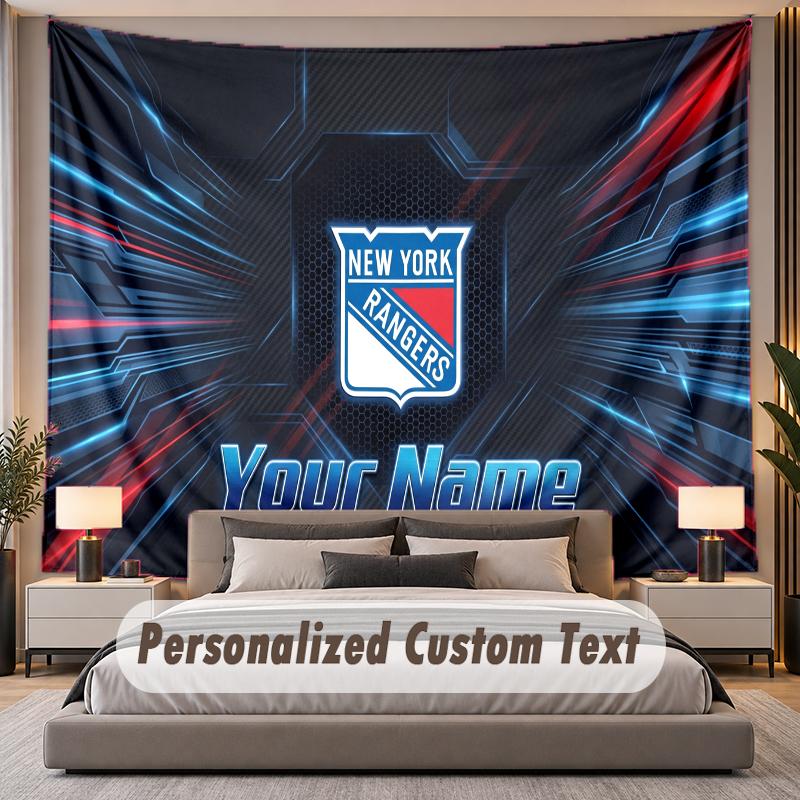 Custom Name Text Tapestry New York Rangers Personalized Polyester Wall Tapestry For Bedroom And Room