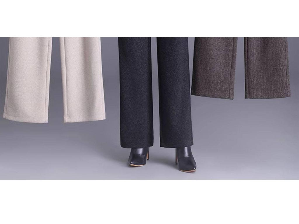 Women's Woolen High-Waisted Wide-Leg Pants - Versatile Spring/Autumn Style, Thickened with Elastic Back, Straight-Leg Trousers