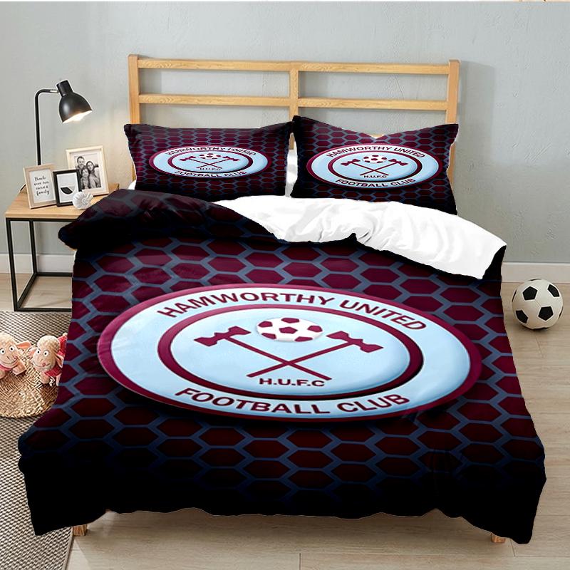 3PCS Football Club Ham-worthy Homes Bedding set,Ideal For1pc Duvet Cover And 2pcs Pillowcases Perfect for Christmas,Ideal for Bedroom, Dormitory