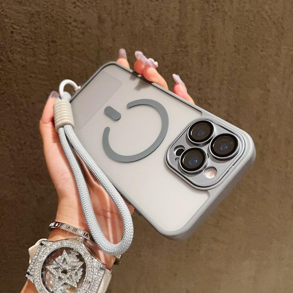Przezroczyste Matowe Etui z Paskiem na Nadgarstek Magsafe dla iPhone 17 16 15 14 Plus 13 12 11 Pro Max Kontrastowy Sznurek Magnetyczna Osłona