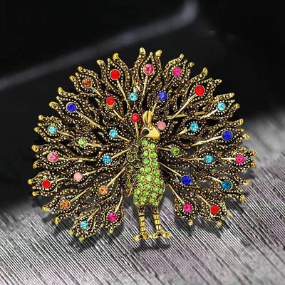 Mode Retro Pfau Korsage Accessoires Pfau Offener Schirm Brosche Kreative Persönlichkeit Strass Tier Anstecknadel