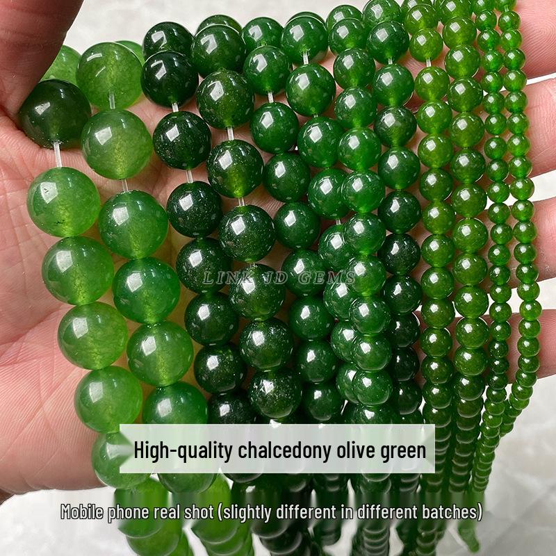Hetian Jasper Olive Green Chalcedony Round Beads for DIY Jewelry and Bracelets