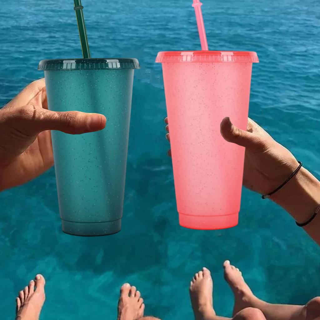 1/5Pcs Reusable Plastic Cup, 710ml Drinkware Tumblers, Coloured Acrylic Cups Tumblers with Lids and Straws, Plastic Bulk Cup