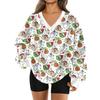 Women's Fashionable V-neck Christmas Printed Long Sleeved Casual Pullover Plush Warm Pocket Sweatshirt Top