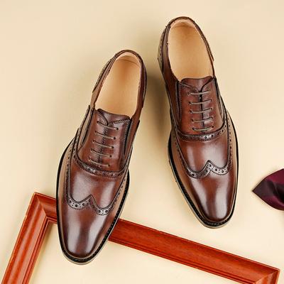 The First Layer of Cowhide Handmade Shoes, the New Brock Carved Formal Leather Shoes, Men's Derby Shoes Trend