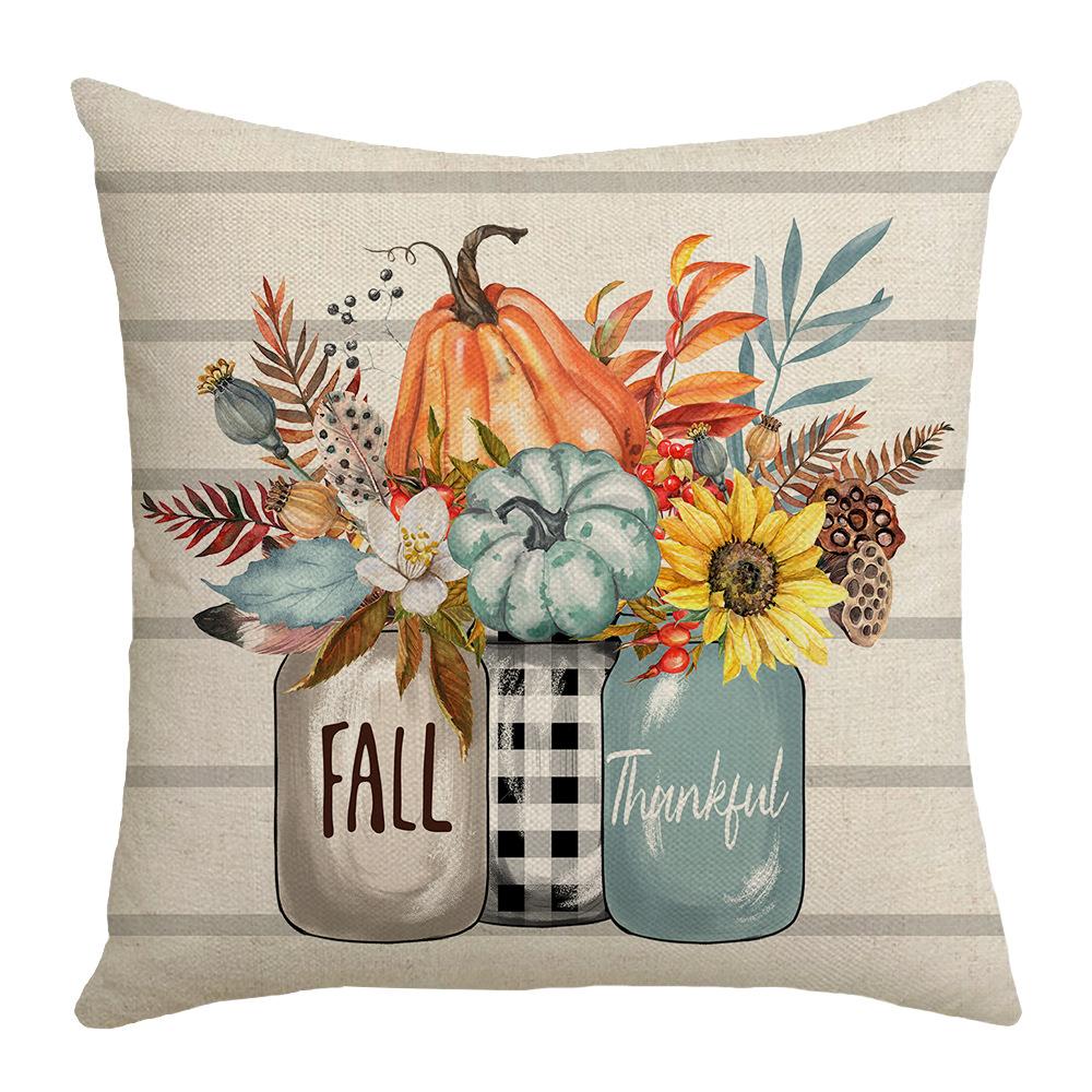 New Autumn and Winter Thanksgiving Pumpkin Color Block Letter Digital Print Decorative Pillow Cover Office Rest Pillow