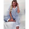 Women'S Casual Star Print Pajama Set - V-Neck Short Sleeve Top & Shorts with Pockets, Polyester Blend, Perfect for Spring/Summer,Relaxed Fit Pajamas