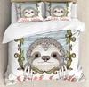 Sloth Bedding Set For Bedroom Bed Home Cartoon Mammal on Tropical Jungle with Green Banana Duvet Cover Quilt Cover Pillowcase