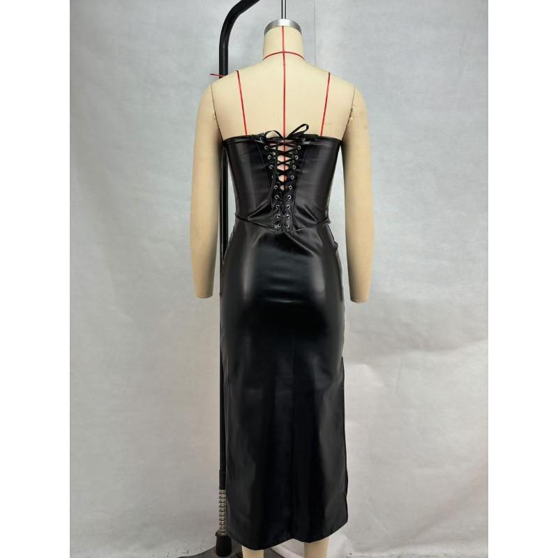 Women's Temperament Sheath Tie Ruched Split Dresses