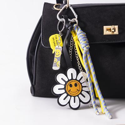 Leather Three-dimensional Smiling Face Sunflower Bag Pendant Car Keychain Flower Pendant