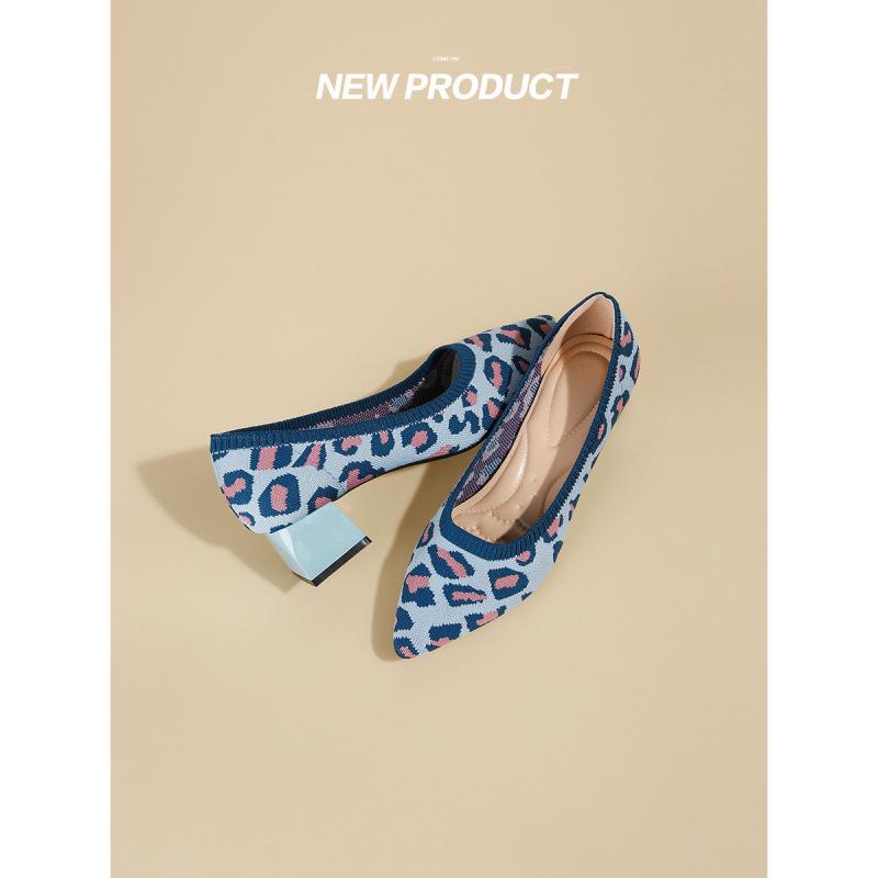 

Туфли-лодочки на толстом каблуке, новый звездный градиент, вязаные, с острым носком, на среднем каблуке, женские туфли на высоком каблуке, вязаные 40