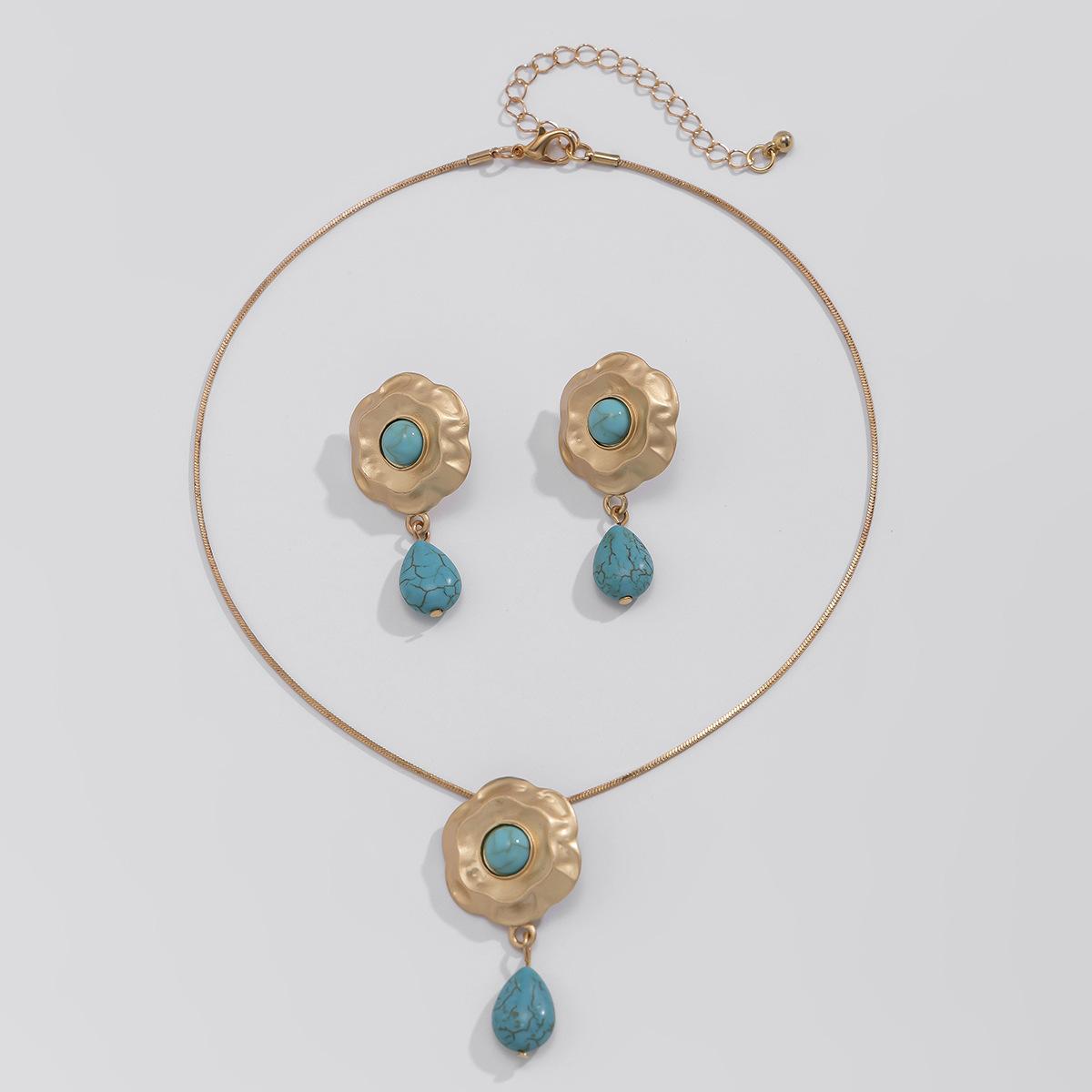 

Модный комплект украшений с имитацией бирюзы цвета: золото, серебро, ожерелье, серьги для женщин, Лидер продаж, подарок для вечеринки, повседневная одежда