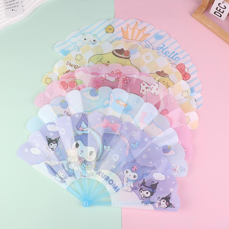 Cute Cartoon Anime Sanrio Kuromi My Melody Cinnamoroll Seven Fold Fan Portable Summer Folding Fan Gifts For Children Students