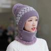 One-piece hat women's hollow knitted plush wool one-piece hat outdoor cycling cold protection ear protection winter
