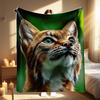 1 Stück Luchs-Katzen-Print-Decke - Ganzjahres-Weich-Warm-Braun-Getigertes Katzen-Design Mit Grünen Augen, Leichte Gemütliche Decke Für Sofa, Bett,