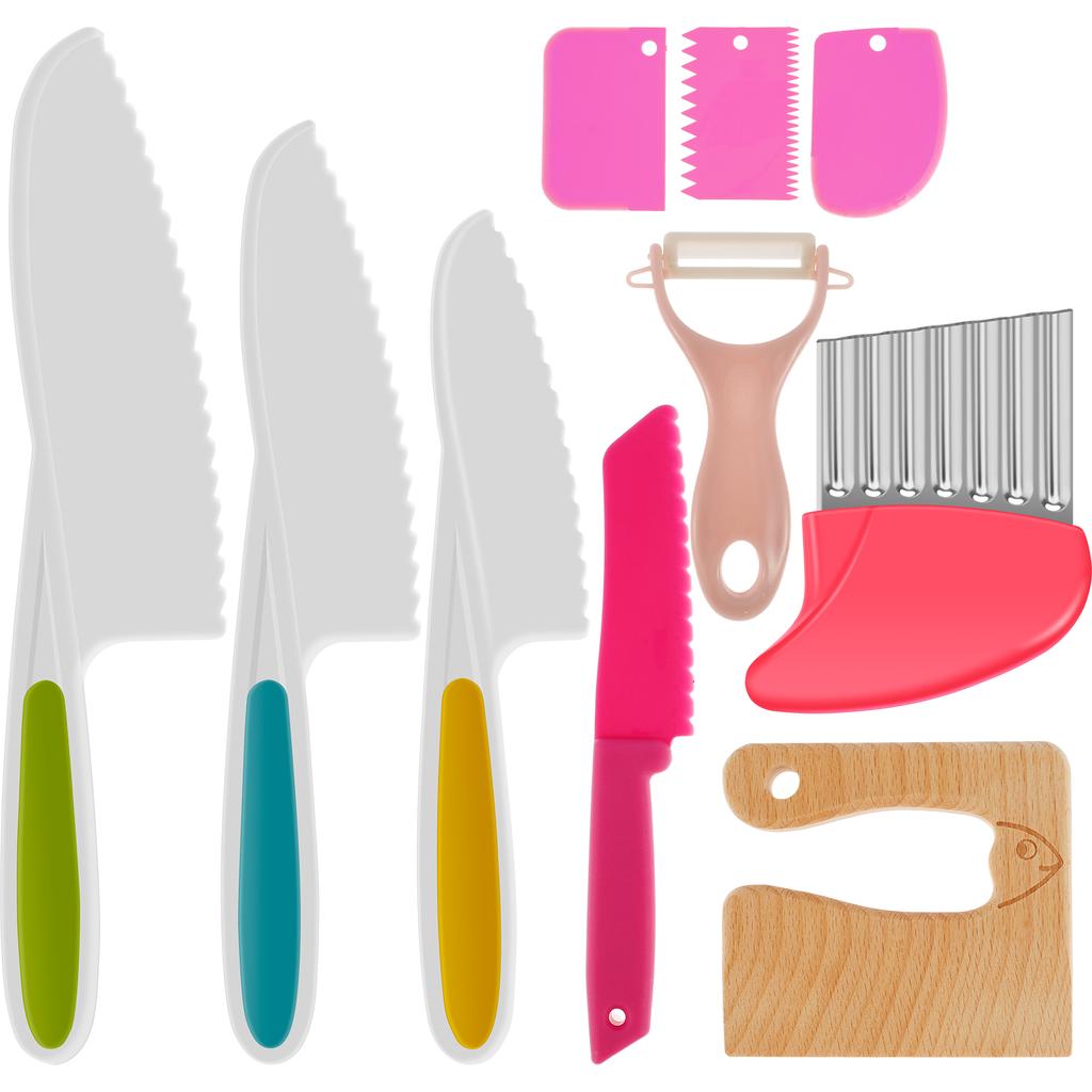 Montessori Toy Safe Kids Cooking Cutter Set with Wooden Cutter Serrated Cutter Potato Cutter Peeler Little Chef Cooking Tools