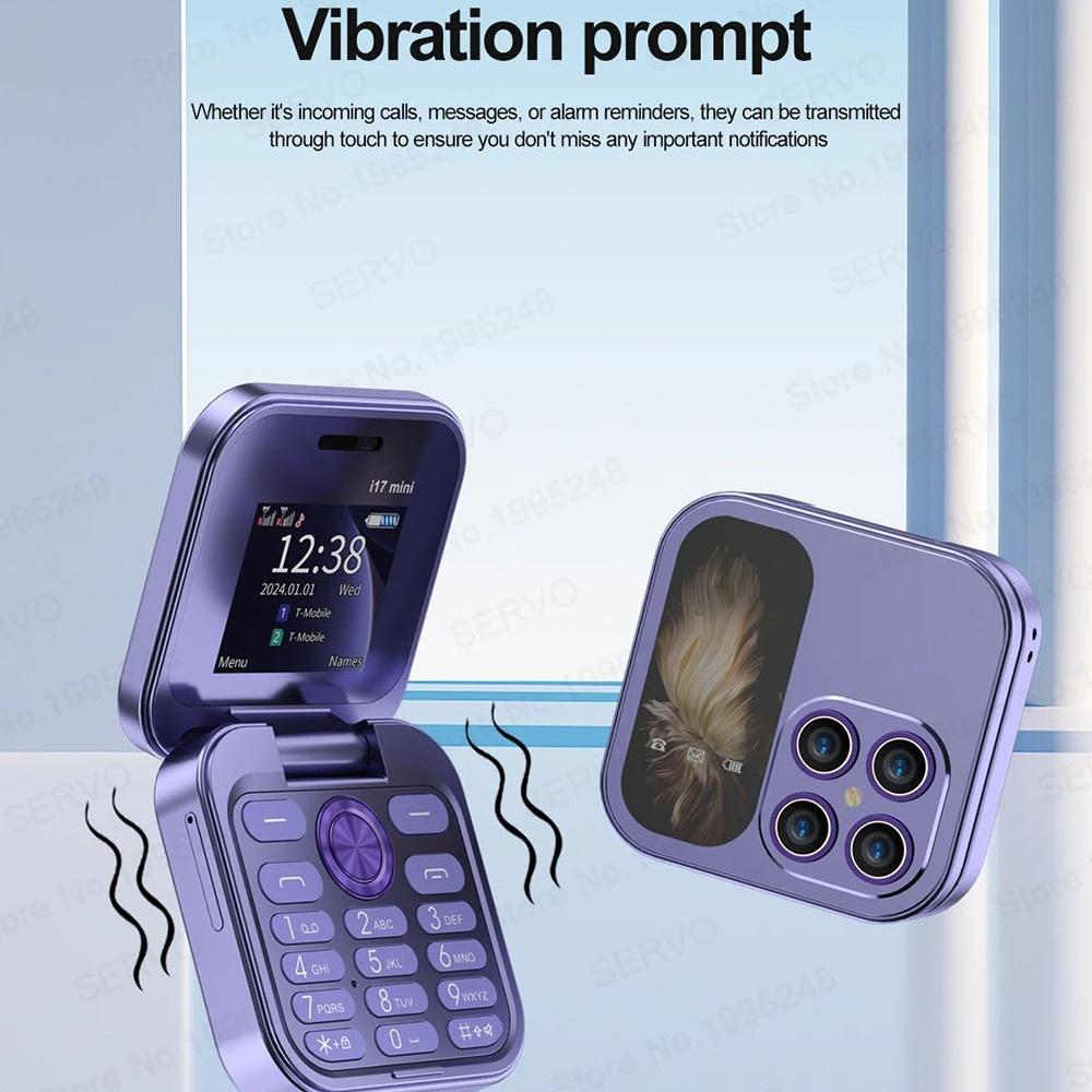 i17 Mini 2G Flip Phone 1.77inches HD Screen Dual SIM GSM Small Mobile Phone Support Flashlight Bluetooth FM Radio Speed Dial Gift CellPhone