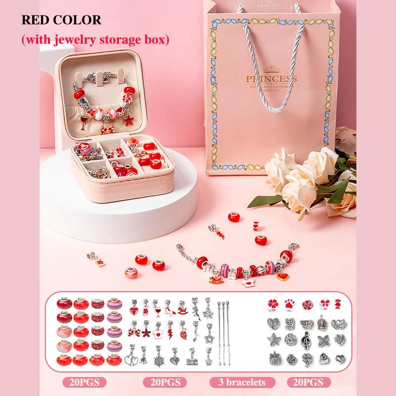 DO IT YOURSELF Beaded Bracelet Kit Featuring Storage Box Ideal for Girls Gift Idea Acrylic European Large Hole Beads Handmade Do It Yourself Jewelry