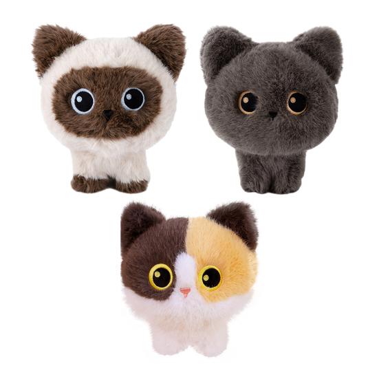 Cute Little Kitten Plush Toy Siamese & Calico Cat Stuffed Animal with Big Eyes Soft PP Cotton Doll Birthday Gift for Cat Lovers