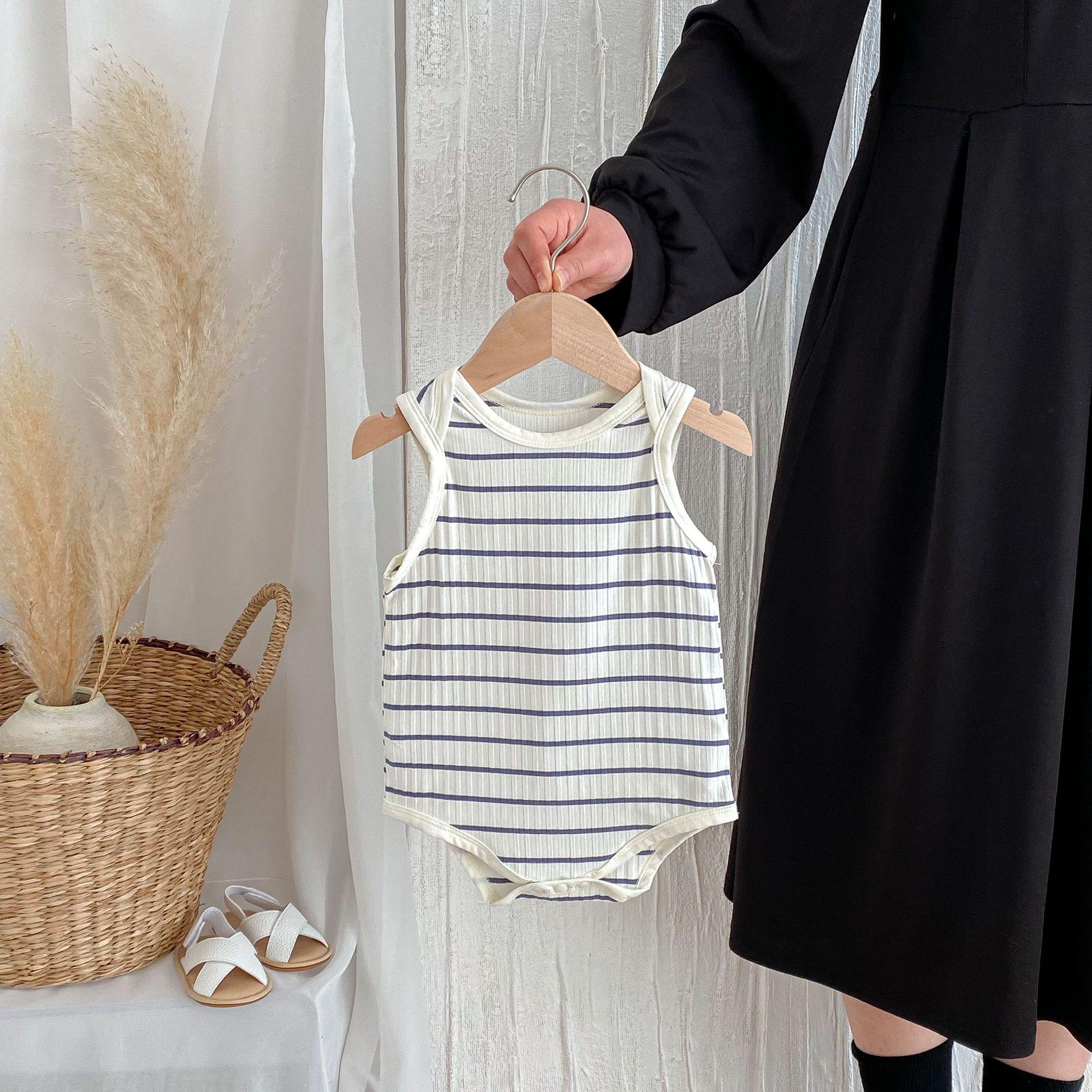 

Корейский полосатый комбинезон без рукавов для маленьких мальчиков и девочек – Лето 2025 66 cm синий