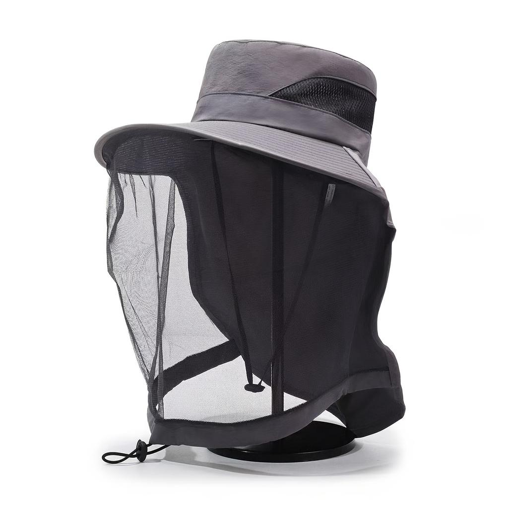 Men Mosquito Proof Sun Hat With Face Cover Summer Outdoor Fishing Bucket Neck Flap Anti Uv Breathable Shade Cap Camping Hiking
