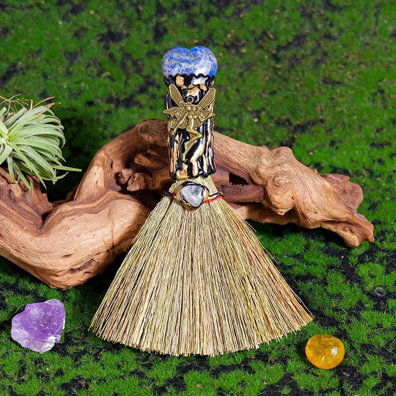 Heart-Shaped Crystal Broom Prop for Home Decor