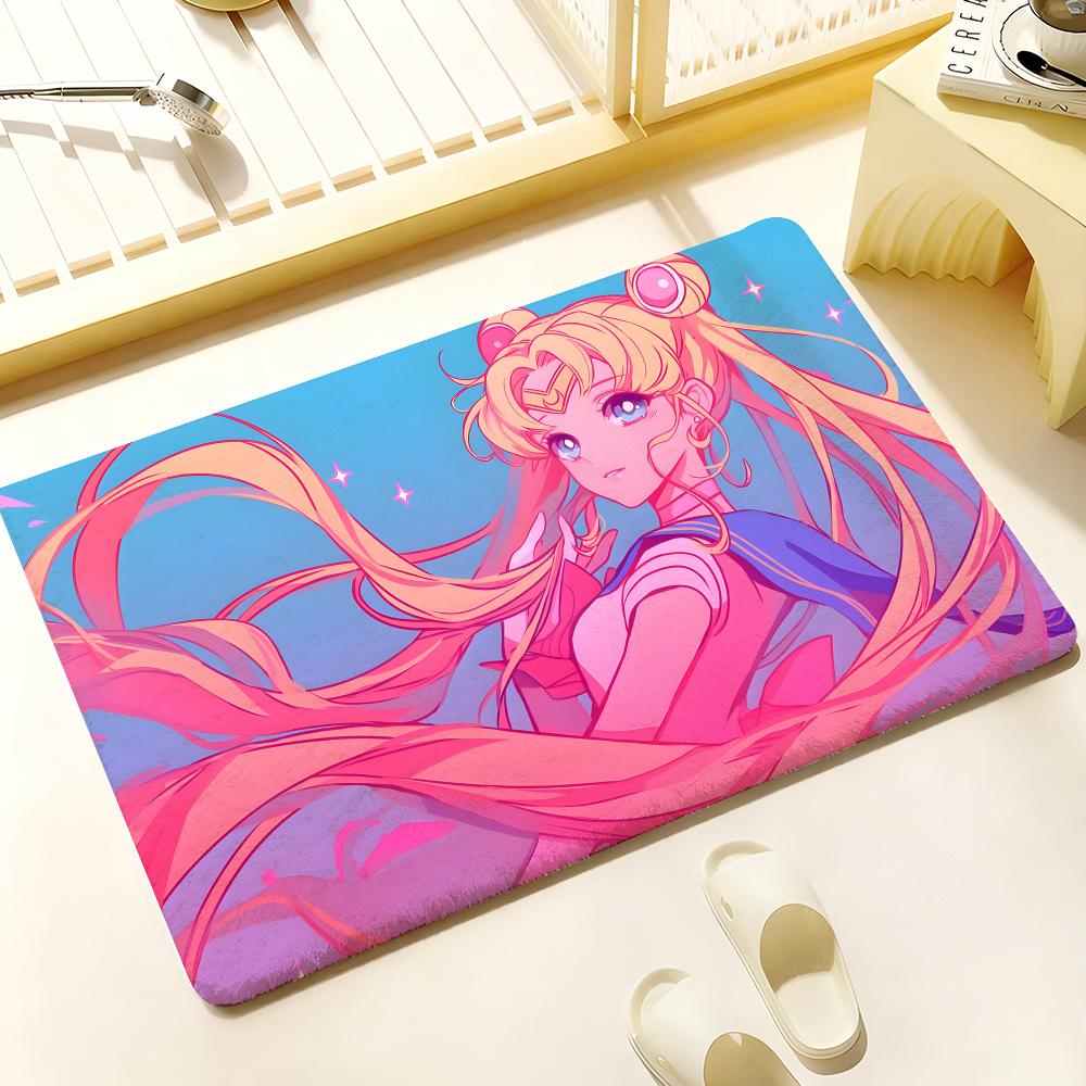 Hot Anime S-Sailor M-Moon Floor Mat Cozy Flannel Soft Thick Non-Slip Mat For Living Room Bedroom Kitchen Decor Rugs