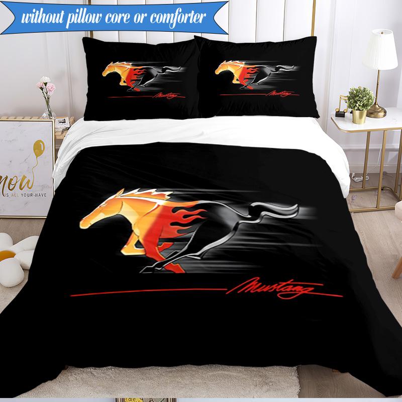 3PCS Mustang Bedding Set Duvet Cover Closure Includes 1 Duvet Cover & 2 Pillowcases for All Seasons Bedroom Decor Christmas Fan gifts