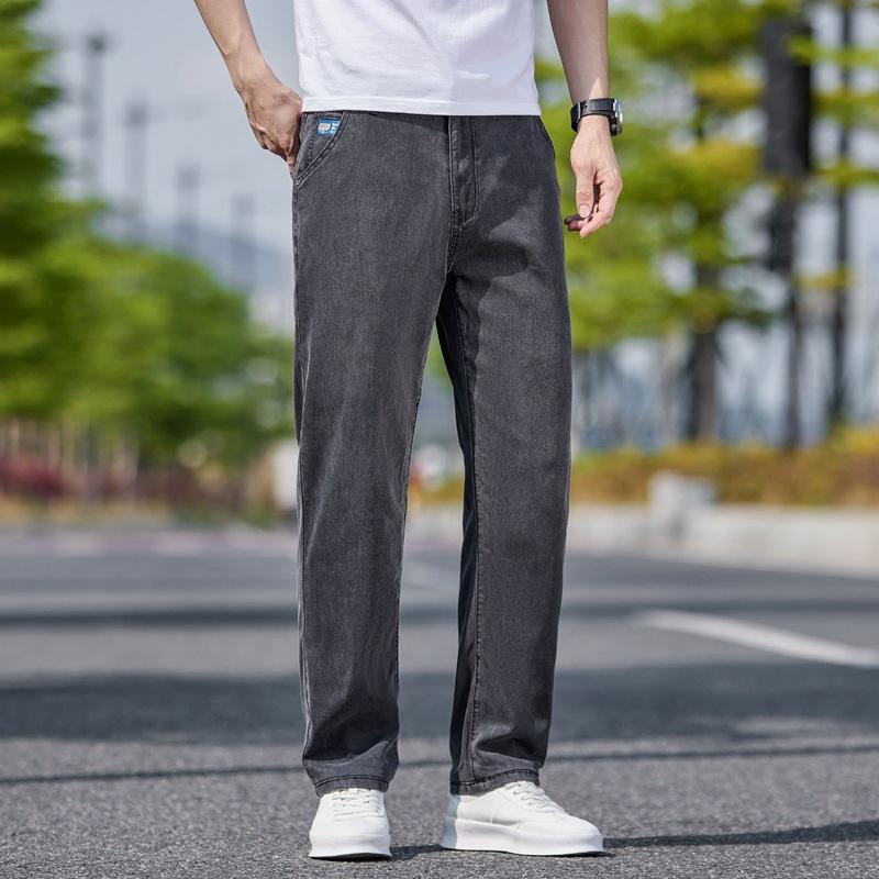 Men’s Lightweight Stretch Denim Trousers: New Summer Relaxed-Fit Straight-Leg Trousers – Versatile Business Trousers
