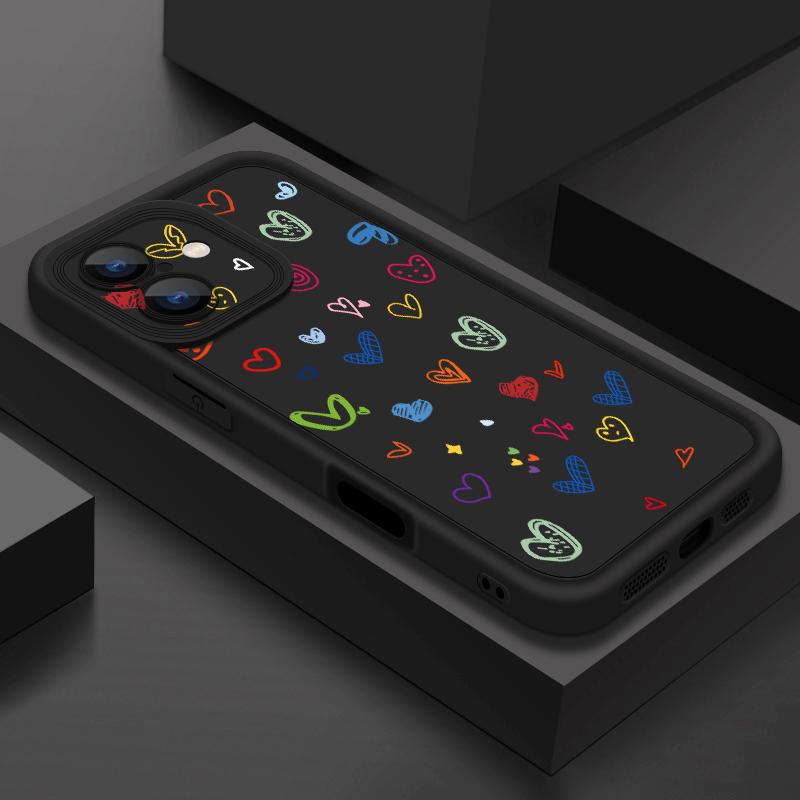 

Colorful Love Hearts Pattern Phone Case For iPhone 16e 16 15 14 Pro Max 13 12 Pro 11 14 15 16 Plus Candy Color Silicone Soft Shockproof Cover Fundas Apple iPhone 16E чорний