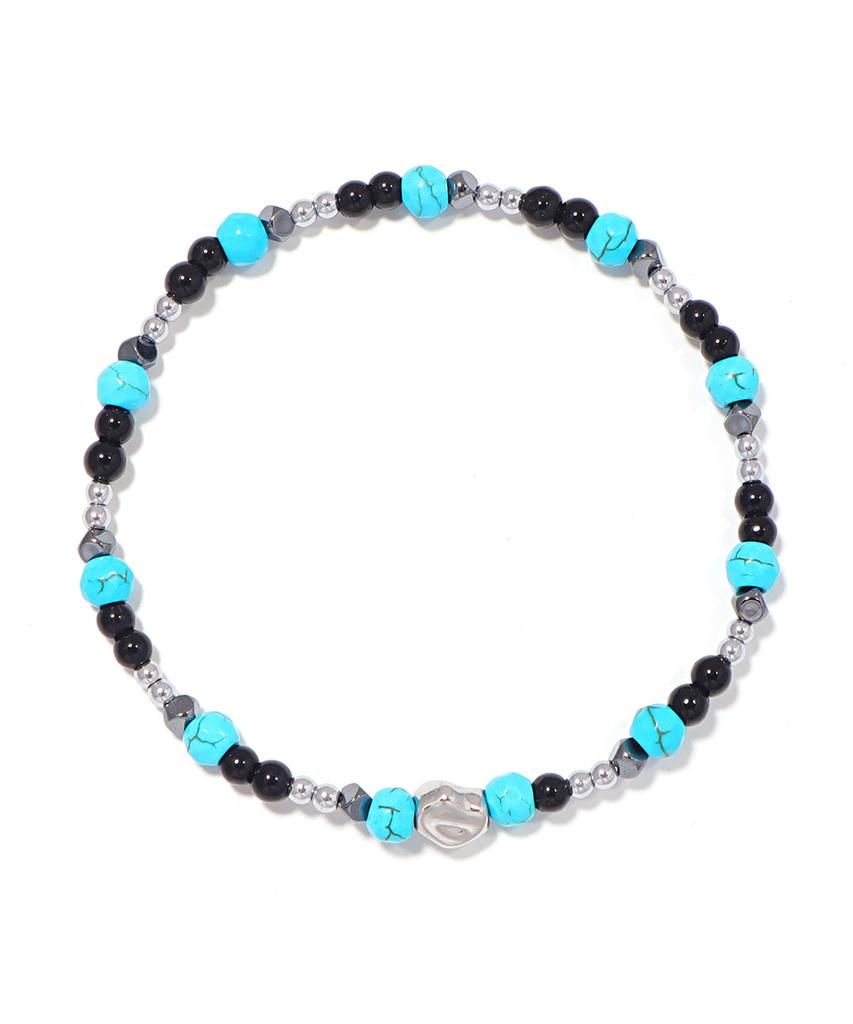 Polalita Turquoise Black Onyx Silver Hema Bracelet (Plt-Br-129_Bk)