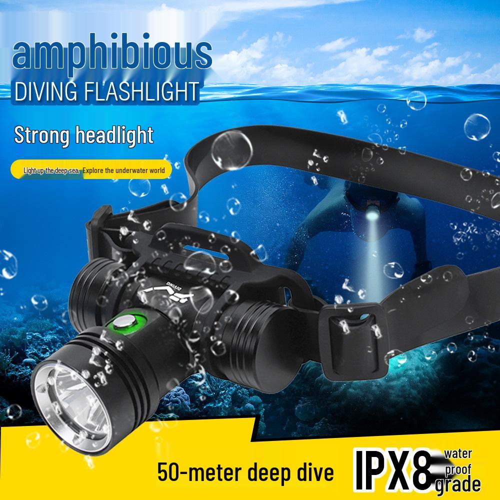

Перезаряжаемый налобный фонарь для дайвинга: Сверхяркий, Долговечный, Водонепроницаемый, Профессиональный налобный фонарь Headlight + 3500mAh Battery + Charger + White Box